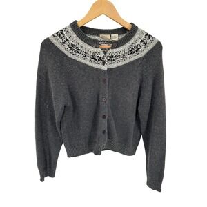 Vtg. B. Moss Knit Cardigan Sweater Women's S Nordic Fair Isle Classic Snowflake